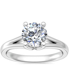 14k 白金 Siren 单石分叉戒环钻石订婚戒指